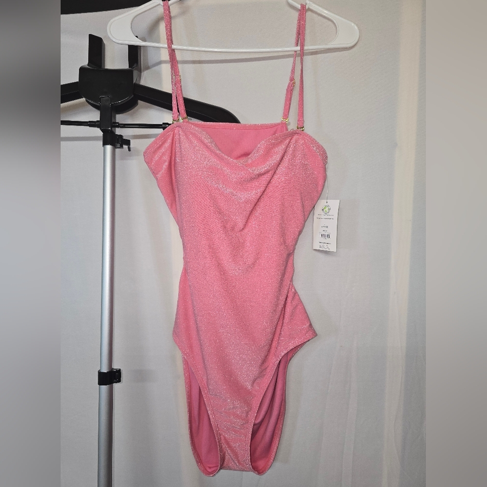 No Boundaries Pink One Piece Swimsuit with Sweetheart Neckline